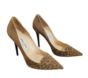 JIMMY CHOO Alia Suede Stiletto Heels with Animal Print Front - Size 37 - Picture 1 of 6