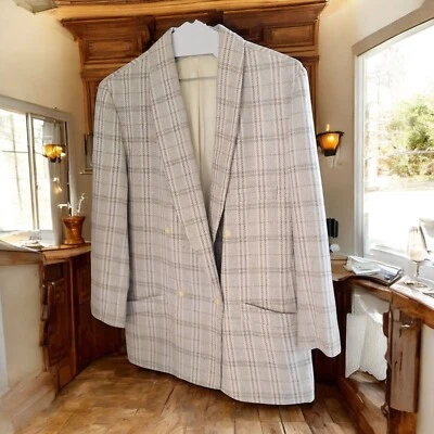 Blazer Adolfo Atelier Vintage a Cuadros Beige Doble Pecho Foto 1 de 4