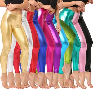 Womens Faux Leather Leggings Shiny Metallic Skinny Pants Yoga Dance Nightclub - Picture 1 of 13