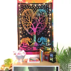 Indian Elephant Tapestry Cotton Wall Hanging Tie Dye Boho Bohemian Room Decor - Picture 1 of 5