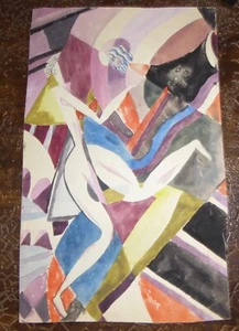 Composition cubiste aquarelle 1920's - Foto 1 di 8
