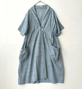 Veritecoeur Baumwolle Long Shirt Jacke Tunika blau grau kurzarm gebraucht - Bild 1 von 12
