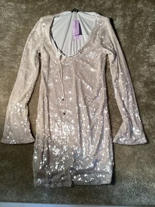 Women’s Long Sleeve Sequin Mini Shift Dress Nwt Size S - Picture 1 of 2