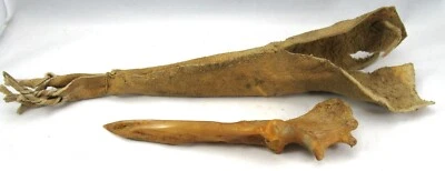 Carrier First Nations Deer Ulna Bone Awl 鹿皮盒,Sinew 缝制 — 第 1/4 张图片