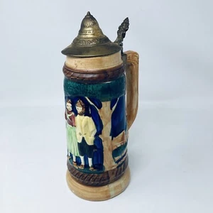 Vintage German beer stein Man And Woman With Pewter Top Colorful 11” Tall - Picture 1 of 15