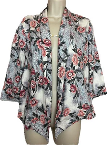 MONSOON S (8/10) Grey/Pink Floral Edge To Edge Jersey Cardigan Jacket Cover Up - Picture 1 of 12
