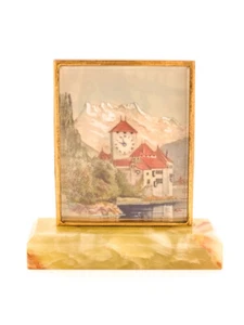 Little table clock painting lake monastery unsigned could be Didisheim - Picture 1 of 7