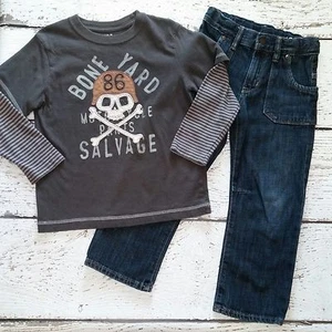 GAP KIDS 4 5 4-5 XS Boys Deauville Skull Bone Yard Salvage Tee and Jeans EUC 4 5 - Picture 1 of 4