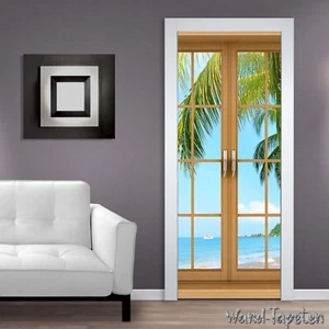 Türtapeten Selbstklebende Wandbild Tür Poster 3D Fenster Sand Sea View 1526 - Bild 1 von 2