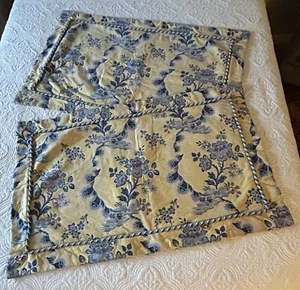 Custom King Pillow Shams Pair Beautiful Blue & Yellow Floral Rope Trim - Picture 1 of 4