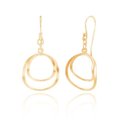 Pendientes colgantes ligeros de doble círculo con remolino en plata chapada en oro rosa Foto 1 de 4