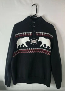 Chaps men's size XL 100% cotton black pullover sweater fair isle design bears - Picture 1 of 7