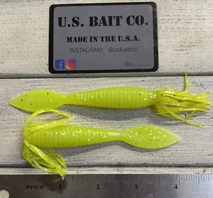 Sting Ray Bug Grub 4”Chartreuse Silver Fresh Saltwater Lot Of 5 Bass Redfish - Picture 1 of 4