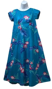 Vintage Paradise Hawaii Maxi Mumu Dress Vibrant Blue Tropical Floral Size 6 - Picture 1 of 7