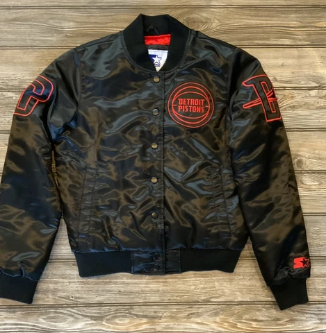 Detroit Pistons Starter Jacket, Satin, Black & Red, S, Ty Mopkins Mr Alan’s Exc Cover