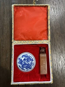 Sello de cera chino vintage prensa de tinta piedra de jabón tallada dragón en estuche “bob” - Imagen 1 de 7