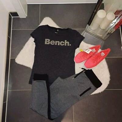 Outfit-Set M 38 40 Hose Janina grau Shirt schwarz Bench Schrift TopZustand - Bild 1 von 4