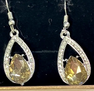 Neu Träne Ohrhänger silberfarben Haken Strass 1" Ohrringe - Bild 1 von 2