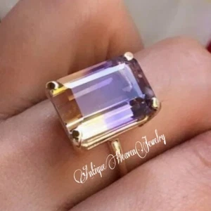 Ametrine Ring Emerald Cut 925 Sterling Silver Ring, Gemstone Ring, Art Deco - Picture 1 of 3