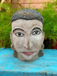 1700's Ancient Rare  Stone Painted Fine Hindu God Lady Buddha  Head Sculpture - Picture 1 of 10