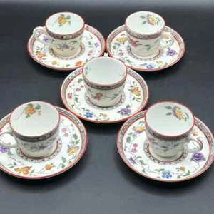 Antike Royal Cauldon Jessamine 5er Set Demitasse Tassen Untertassen SELTEN um 1914 - Bild 1 von 14