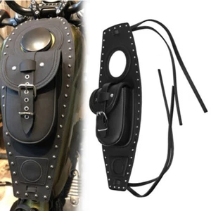 Bolsa de silla de montar de motocicleta cuero negro combustible gasolina bolsa para Harley Sportster 1200 - Imagen 1 de 12