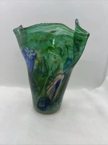Murano Millefiori Stil Glas Taschentuch Vase signiert - Bild 1 von 9