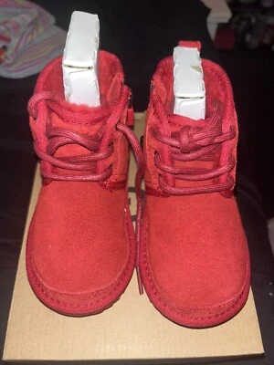 Toddler Size 8 - Ugg Neumel II 2 Lace Up /Zip Deep Red Booties S/N 1017320T Kids - Image 1 of 4