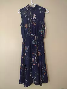 Nanette Lepore Kleid blau Blumenmuster Polyester fließend Dress Gr. 6 NEU SC21 - Bild 1 von 6
