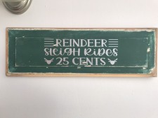 Primitive Reindeer Sleigh Rides Handmade Wooden Door Panel Sign Rustic Decor