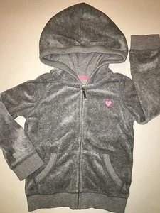 NWT GAP KIDS GAP GIRL XS 4-5 GRAY GREY VELOUR HOODIE SOFT EMBROIDERED HEART  - Picture 1 of 2