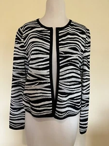 ST. JOHN HOLIDAY SHIMMER BLACK/BEIGE/ SILVER PALETTES OPEN CARDIGAN JACKET 2 - Picture 1 of 3