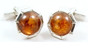 TOP Designer Manschettenknöpfe Bernstein 835 Silber Modernist cufflinks 70s - Bild 1 von 4