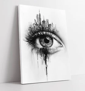 AUGENZEICHNUNG IN EINER STADT - GERAHMTES LEINWANDBILD WANDBILD BILD DRUCK - Bild 1 von 2