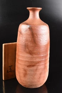U1065: Japanese Bizen-ware Youhen pattern FLOWER VASE Ikebana, auto w/signed box - Picture 1 of 10