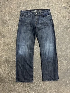 Pantalones de mezclilla 7 For All Mankind para hombre 38x32 azul calce relajado botón mosca lavado oscuro - Imagen 1 de 6