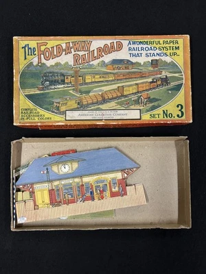Juego FOLD-A-WAY RAILROAD Nº 3 con caja c. 1917 American COLORTYPE Co. ¡RARO! Foto 1 de 2