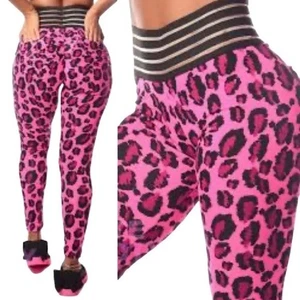 Cute Booty Stylish Pink Leopard ruffled Leggings Pants L - Picture 1 of 8