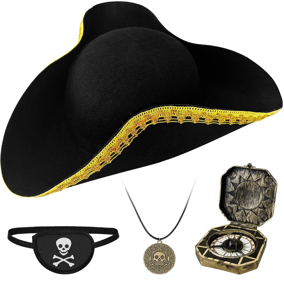 Sombrero pirata, sombrero tricornio pirata renacentista con parche en el ojo - Image 1 of 4