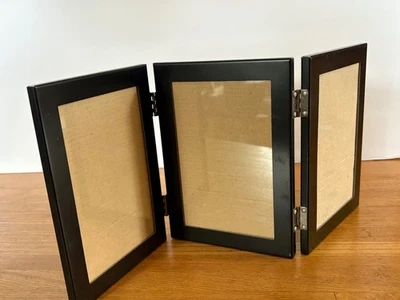 Carr Triple Fold Photo Frame. Black Metal. Hinged. Vintage Burnes Of Boston. - Image 1 of 4