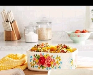 Pioneer Frau Keramik Sweet Rose 2,1 Quart Kasserolle/Lebensmittelbehälter mit Deckel Neu - Bild 1 von 1