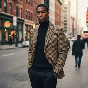 Abrigo de caza de tweed pata de gallo para hombre para oficina chaqueta de negocios abrigo de ajuste clásico - Imagen 1 de 16