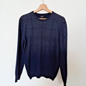 Wool & Co M Merino Geelong Wool Round Neck Knit Jumper Blue Grey Check Print - Picture 1 of 7