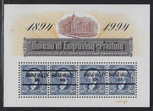 Dollar Denom Precancels - WA - Maple Valley - 2875-904 - $8 BEP Centennial Sheet - Picture 1 of 3