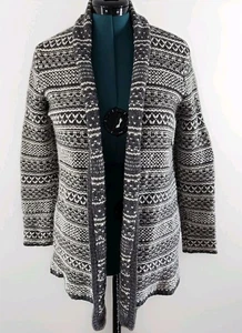 Rüschen behauene Wollmischung vorne offen Fair Isle gestreifter Cardigan Pullover Damen Medium - Bild 1 von 11