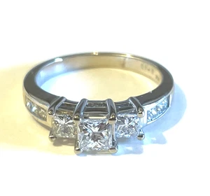 14k white gold 1.14ct Natural princess cut 3 stone diamond engagement ring 4.1g - Picture 1 of 8