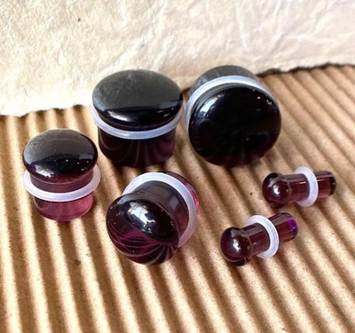 PAIR Purple Glass Single Flare Plugs Gauges Tunnels Earlet Body Piercing Jewelry - Image 1 of 4