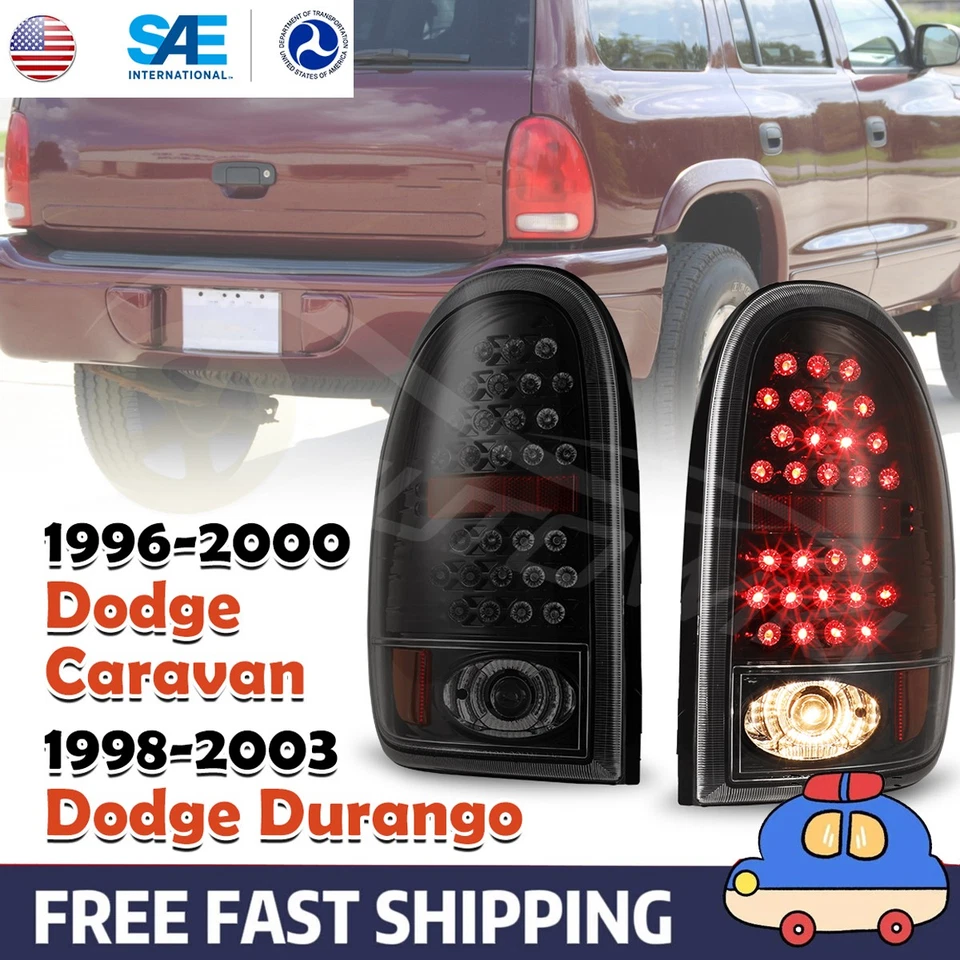 For 1996-00 Dodge Caravan 1998-03 Durango LED Tail Lights Black Smoke Rear Lamps - Image 1 of 4