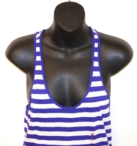 Victoria's Secret Pink Purple White Stripe Racerback Tank Top T Shirt MEDIUM Y2K - Picture 1 of 8