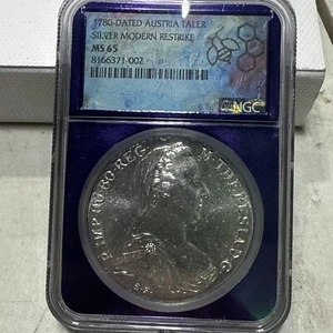 1780 Dated Austria Taler Traderbea Core- Modern Restrike - NGC MS65 - Serial 002 - Picture 1 of 4